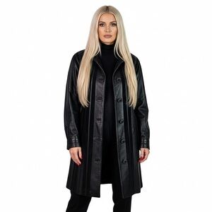 BOD & CHRISTENSEN BLACK LAMBSKIN TRENCH COAT MID LENGTH  VINTAGE LEATHER COAT